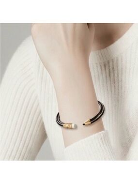 Plunder Black and Gold Pencil-Style Open Cuff Bracelet